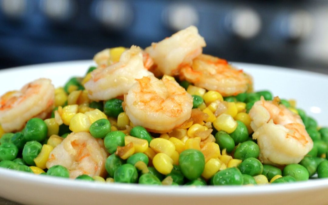 Simple Shrimp with Peas and Corn, less than 5 ingredients 豌豆玉米虾
